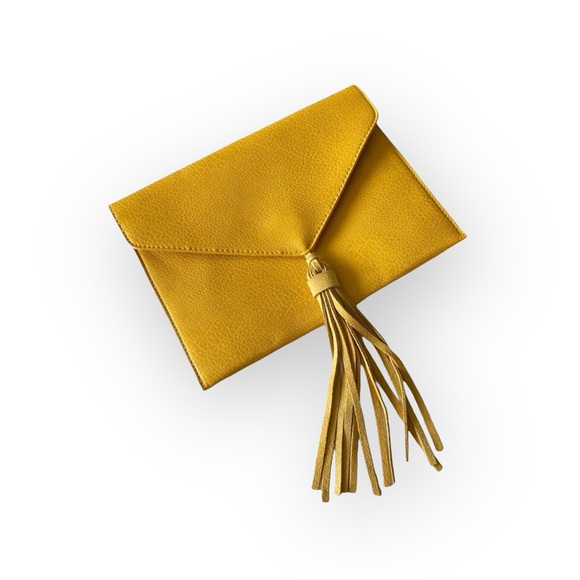 new Street Level ༄ Leather Tassel Envelope Clutch Handbag Bag ༄ Goldenrod Yellow - Picture 7 of 13